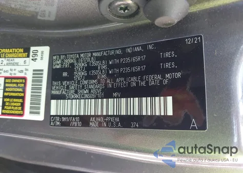 2022 Toyota Sienna Le из США, поврежденный, VIN 5TDKRKEC3NS097101